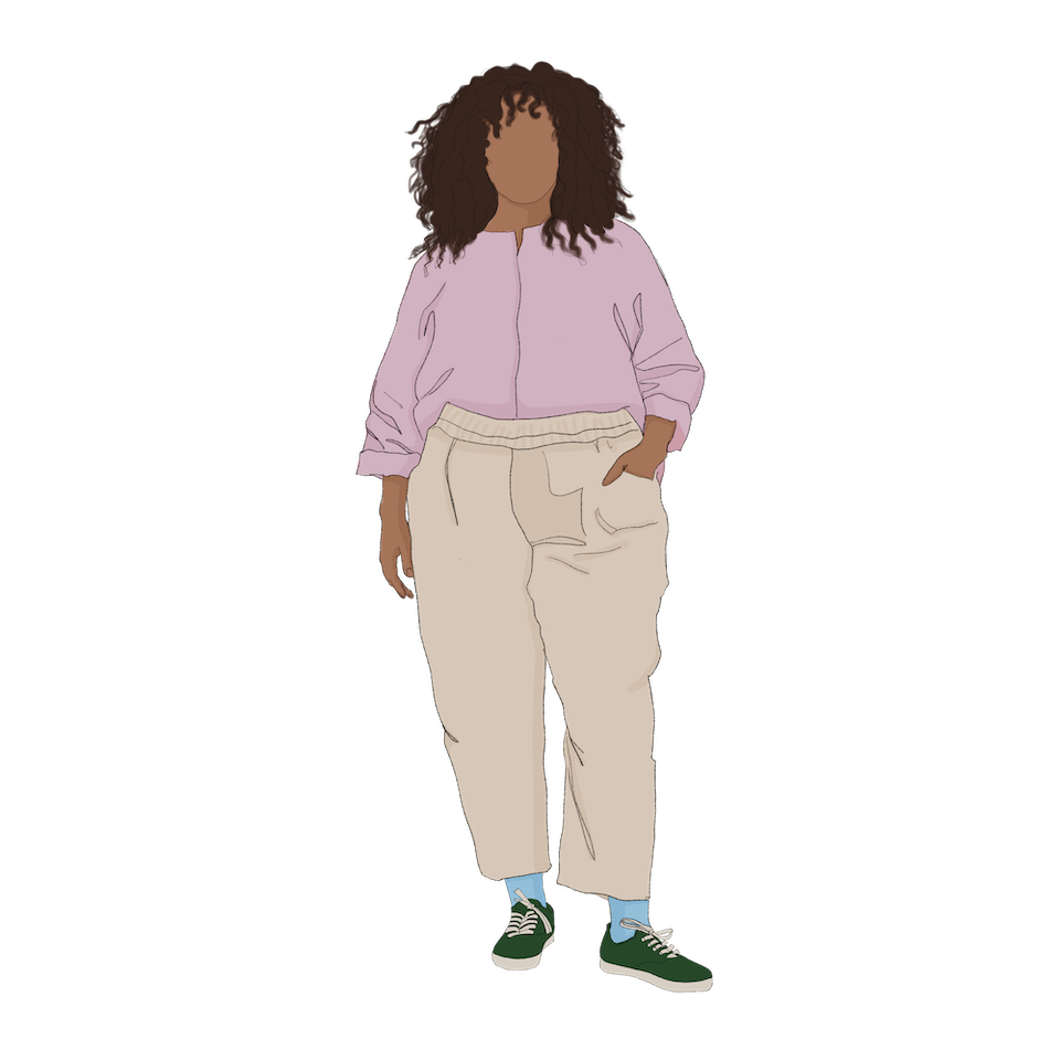 person standing with comfortable clothing on.
