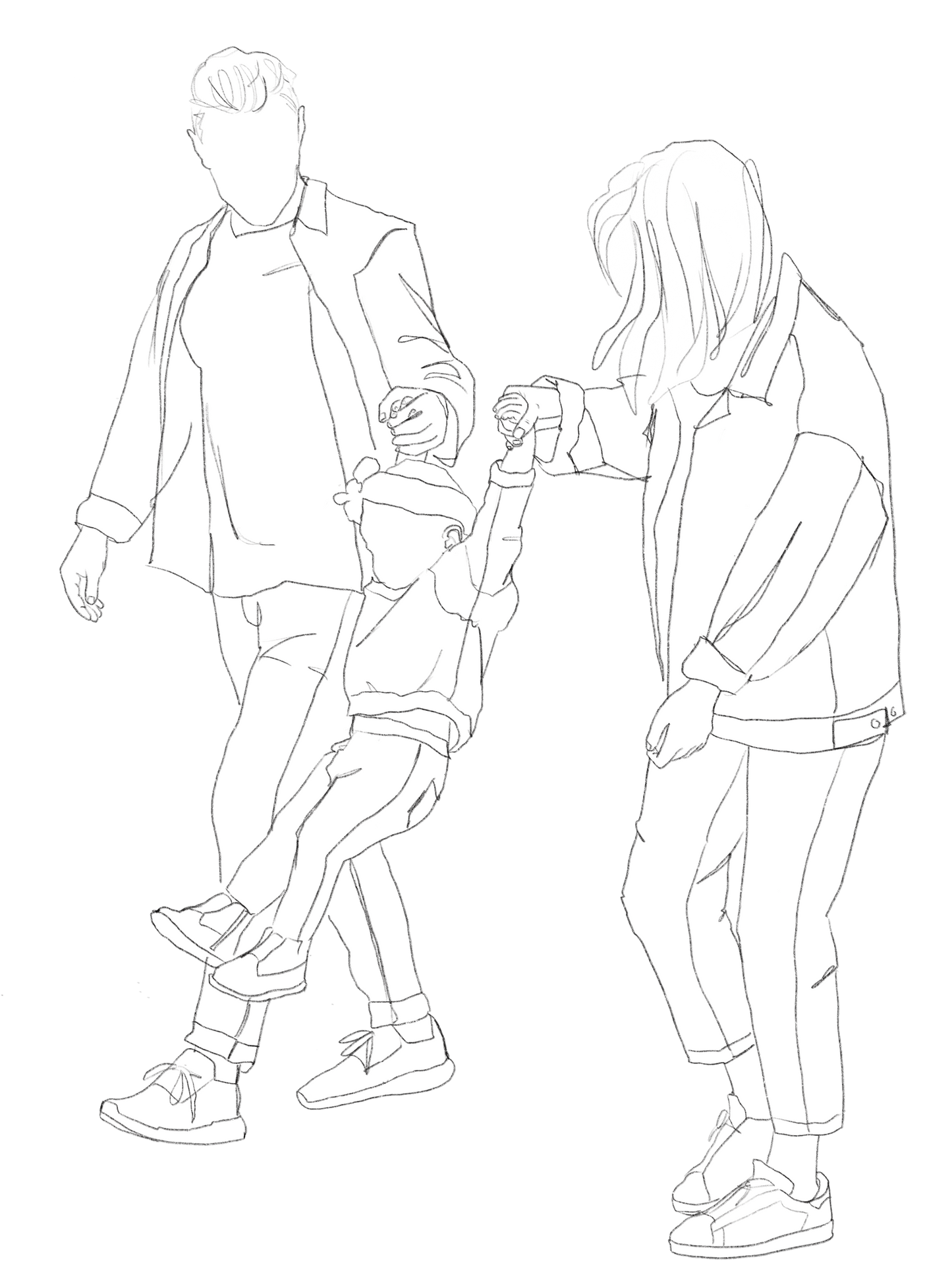 couple walking with child