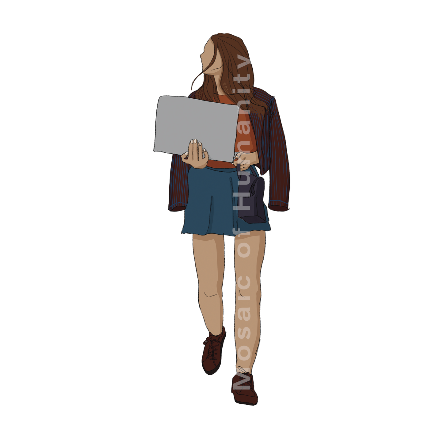 human with laptop walking