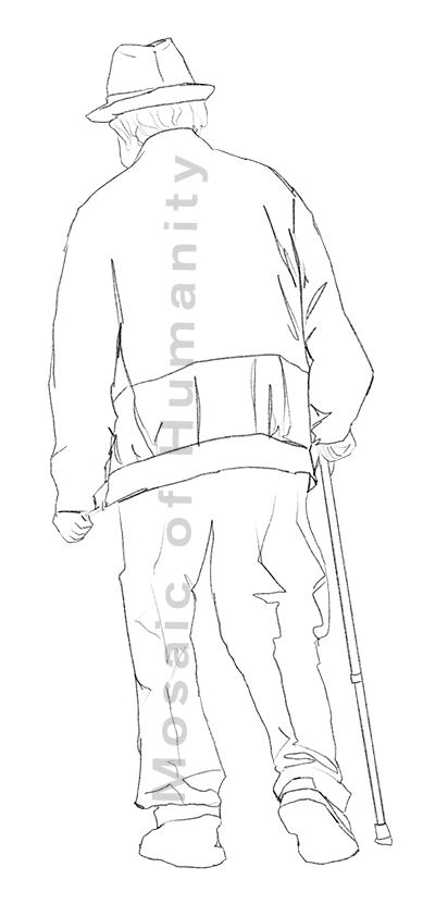 senior walking with cane